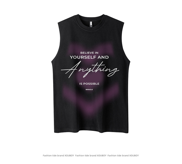 Casual Cursive Sleeveless Round Neck Loose Vest for Men
