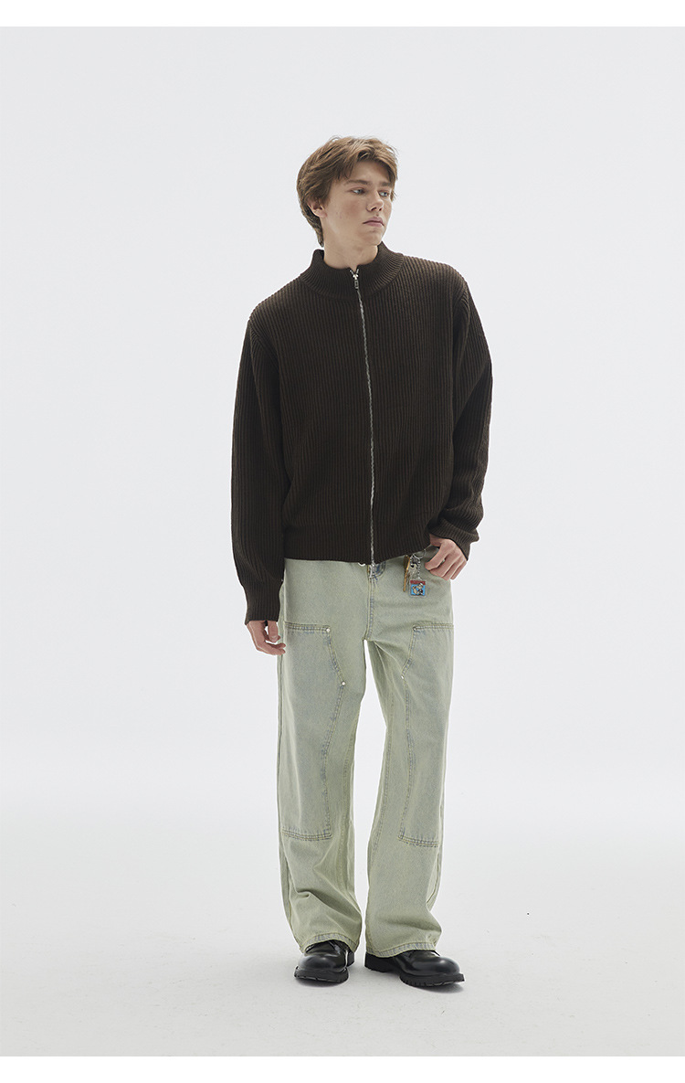 Unisex Loose Fit Long Sleeve Japanese Workwear Cardigan