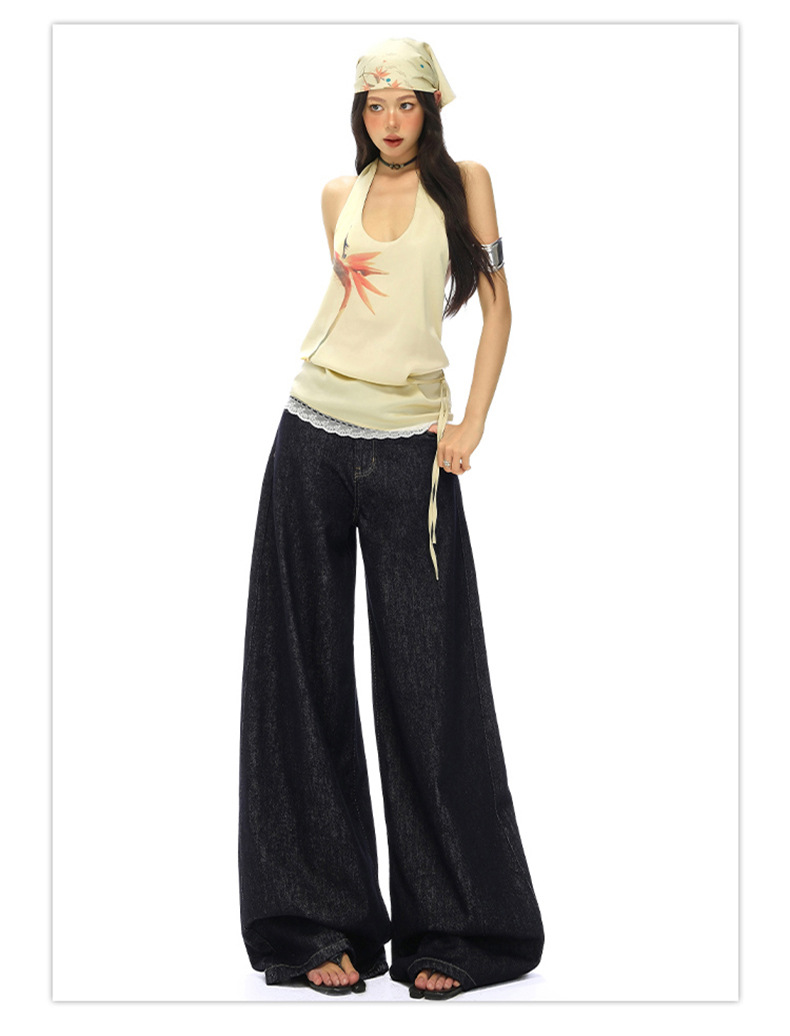 Light Blue High-Waisted Loose Fit Wide-Leg Jeans for Women, Casual Floor-Length Straight Leg Pants