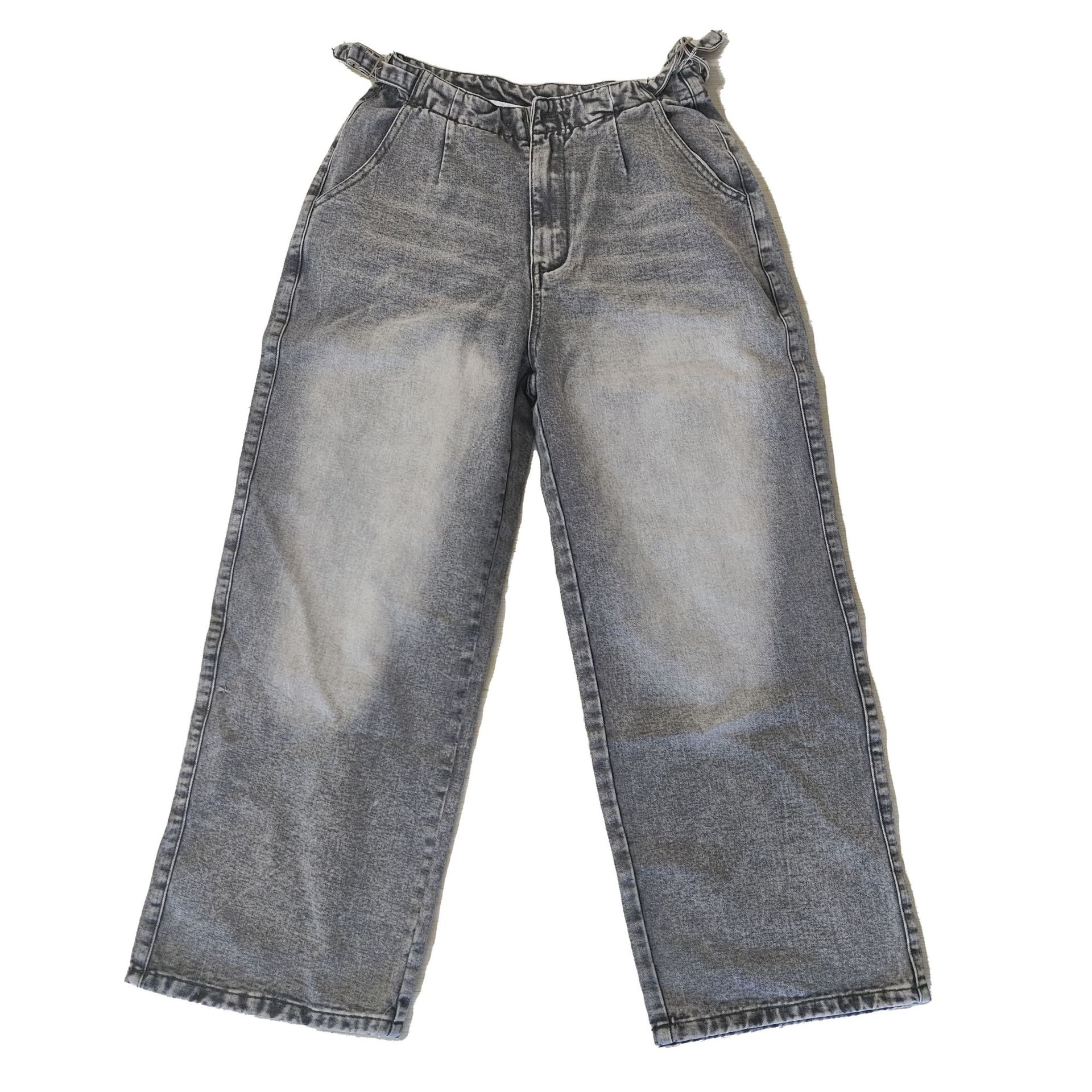 Low Waist Distressed Denim Trousers Street Retro Washed Wide Leg Jeans for Women
