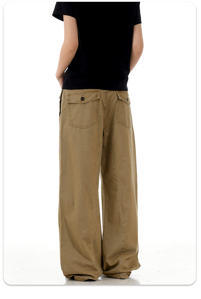 Straight Leg Work Pants with Accordion Fake Pocket Design for Men and Women