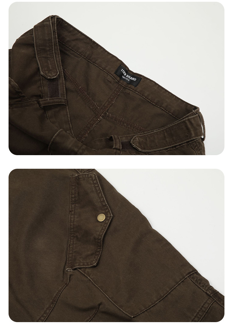 Work Pants with Adjustable Waistband and Large Pockets - Straight Leg Casual Trousers