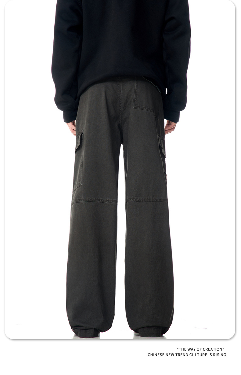 Faded Vintage Pleated Trendy Loose Fit Straight Leg Wide Leg Casual Trousers for Men and Women