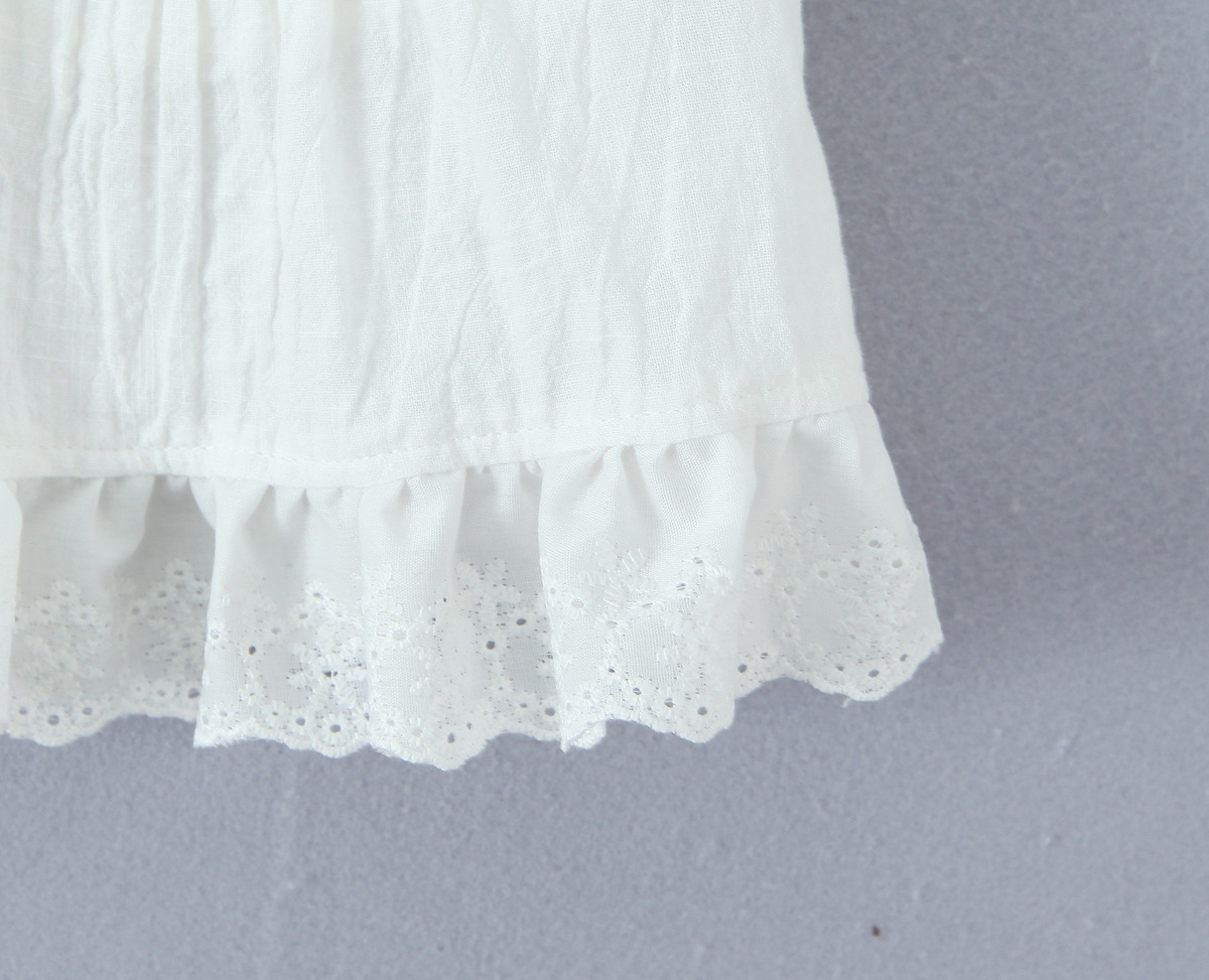Ivory Cotton Mushroom Eyelet Gathered Top