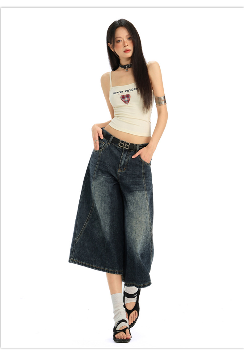 Women's Denim Pants Dark Color Versatile Loose Wide-Leg Design Sense Straight Leg Pants