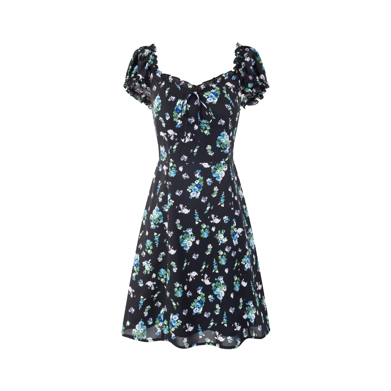 Flower Print Puff A-Line Empire Mini Dress