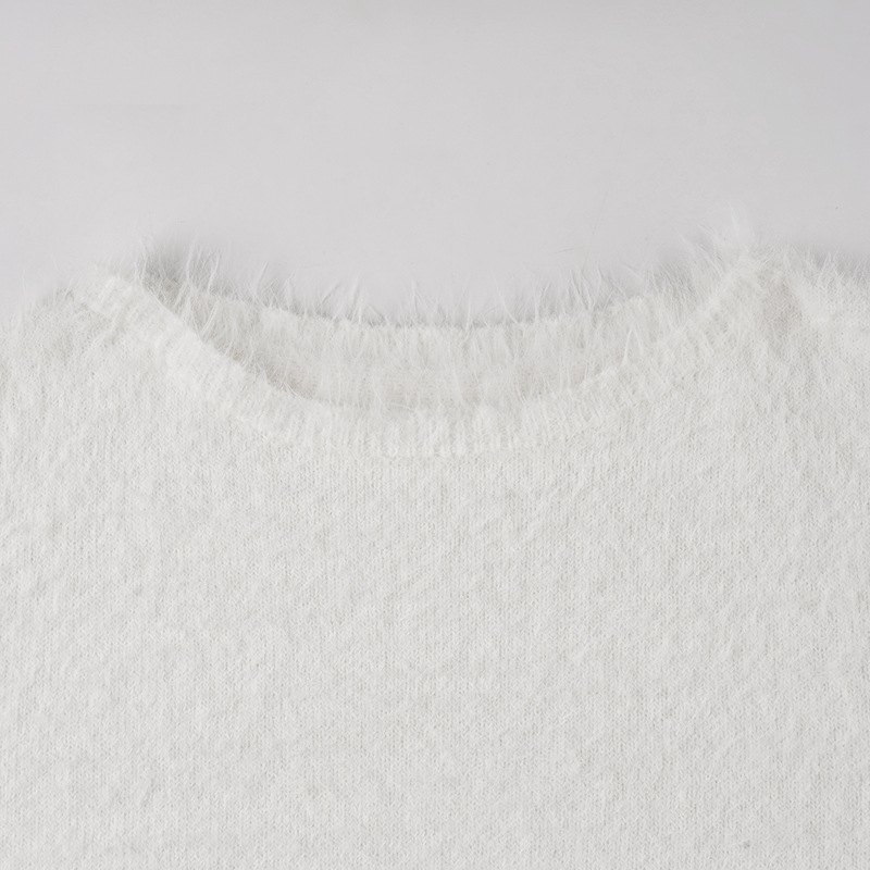 Ladies Relaxed Round Neck Plain Furry Sweater