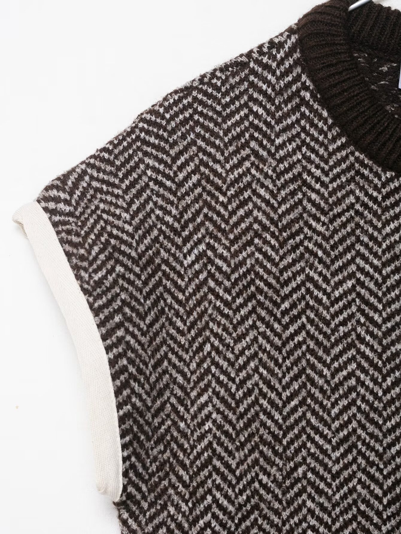 Crewneck Polyester Plain Fishbone Sweater Vest