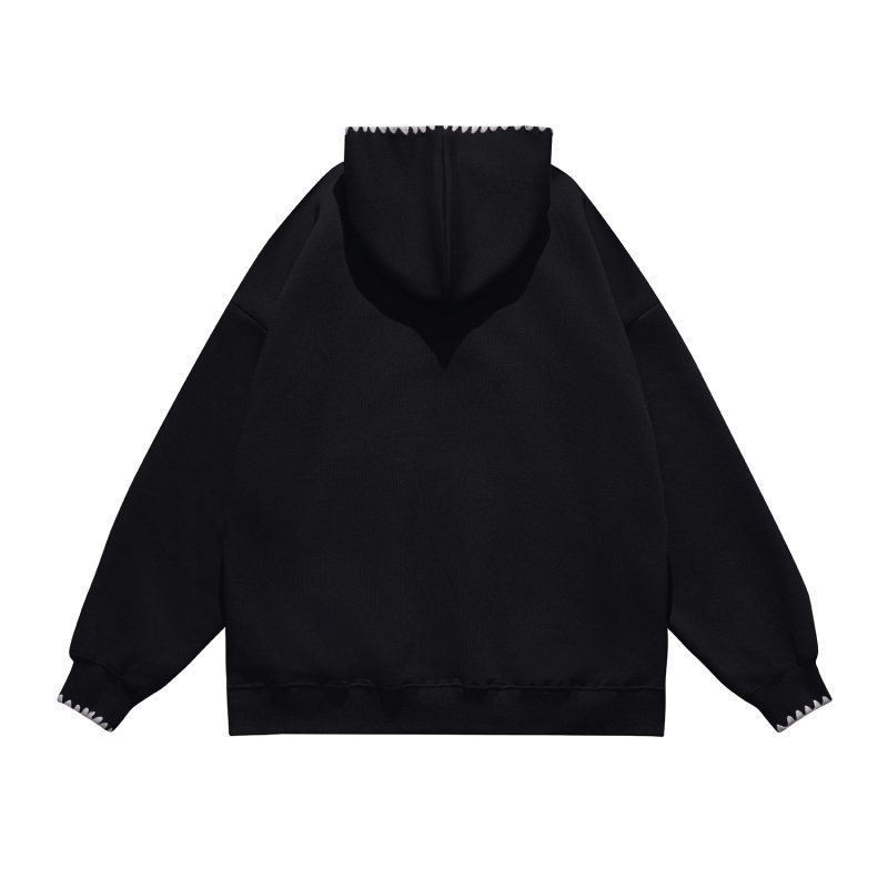 His & Hers Contrast Panel Scallop Stitch Cotton Hoodie