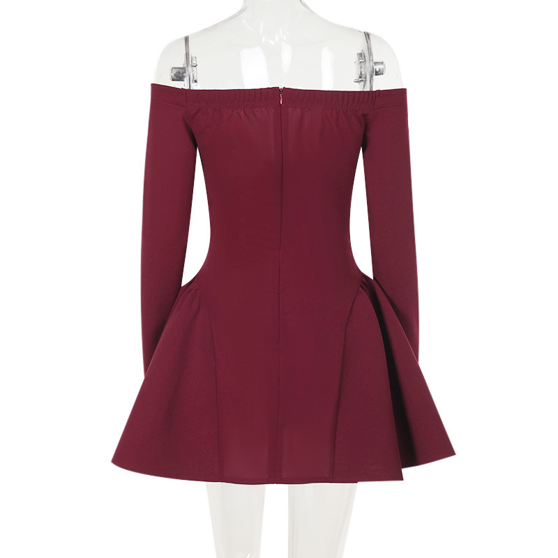 Curve-Defining Flared V-Neck Full Sleeve Dress