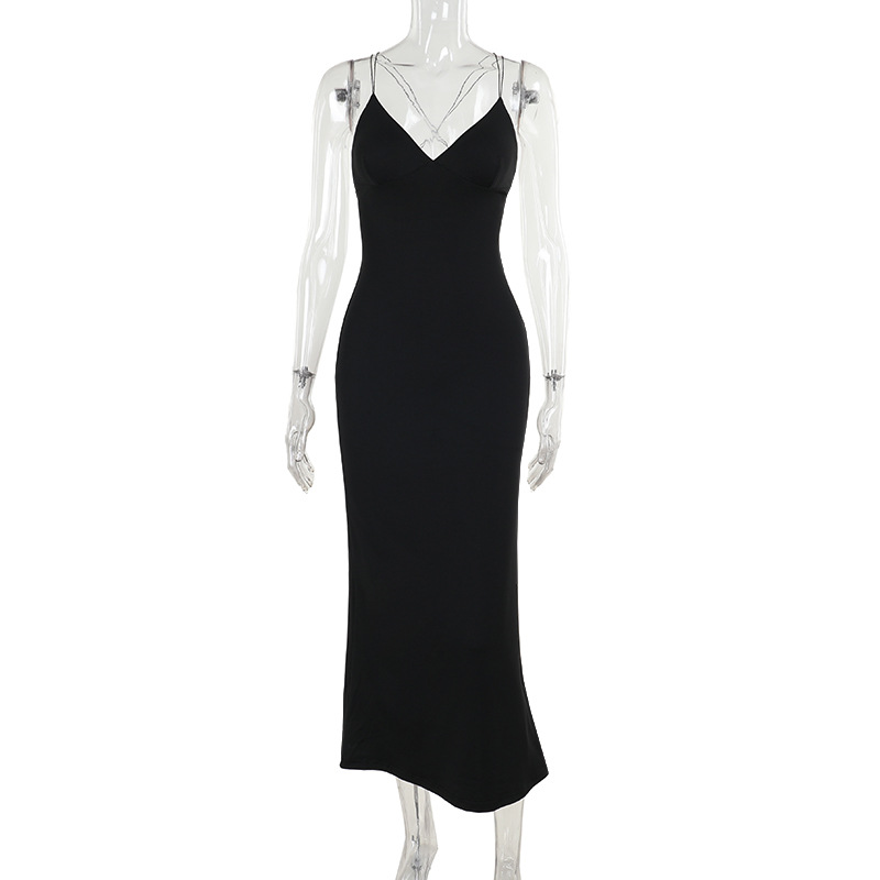 Plunging Neck Open Back Maxi Skirt