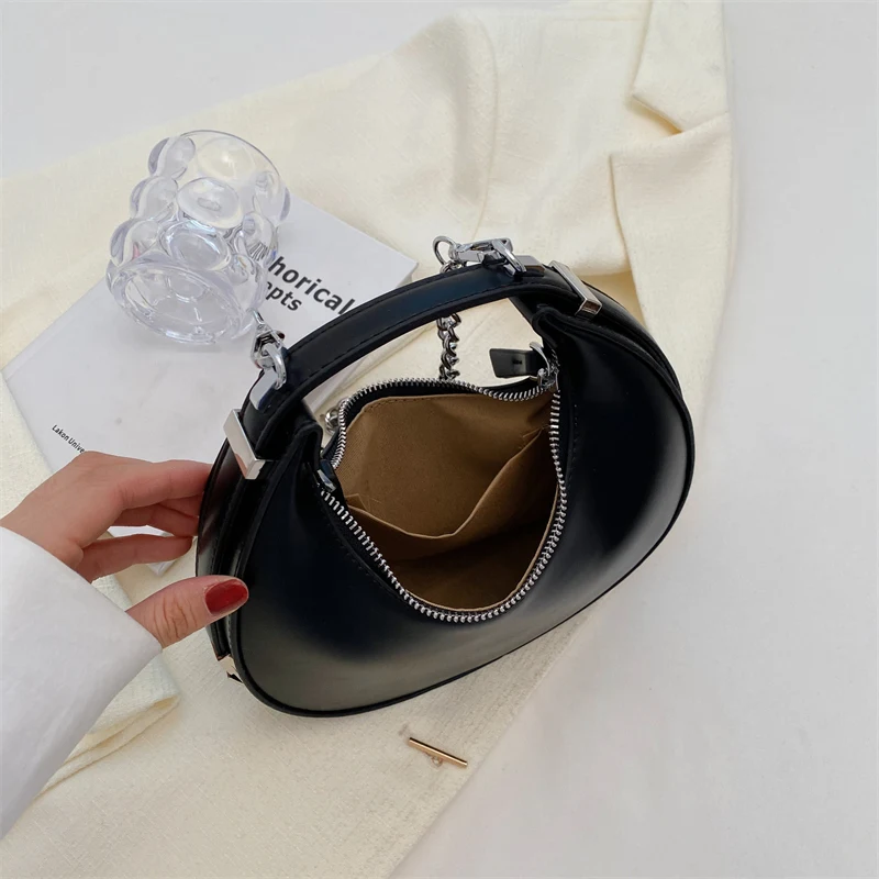 Small Silver Leather Crossbody Bags for Women Trend Underarm Handbags and Purses Chain Armpit Shoulder Side Bags