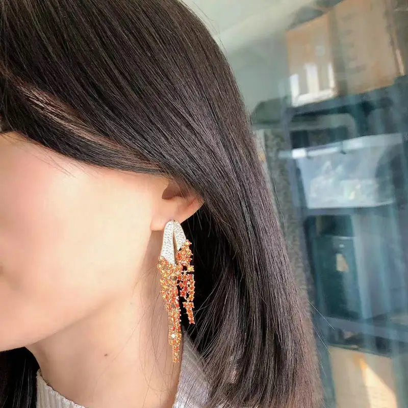 Bilincolor Golden Orange Long Tassel Earring for Women Wedding