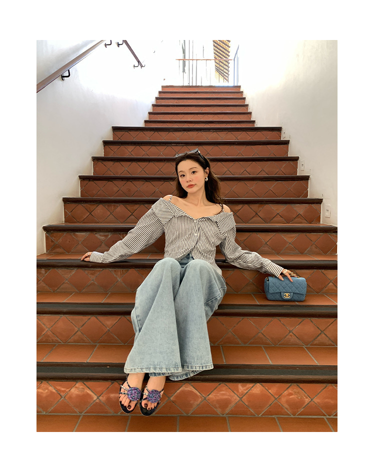 Relaxed Long Sleeve Asymmetric Stripe Shirt