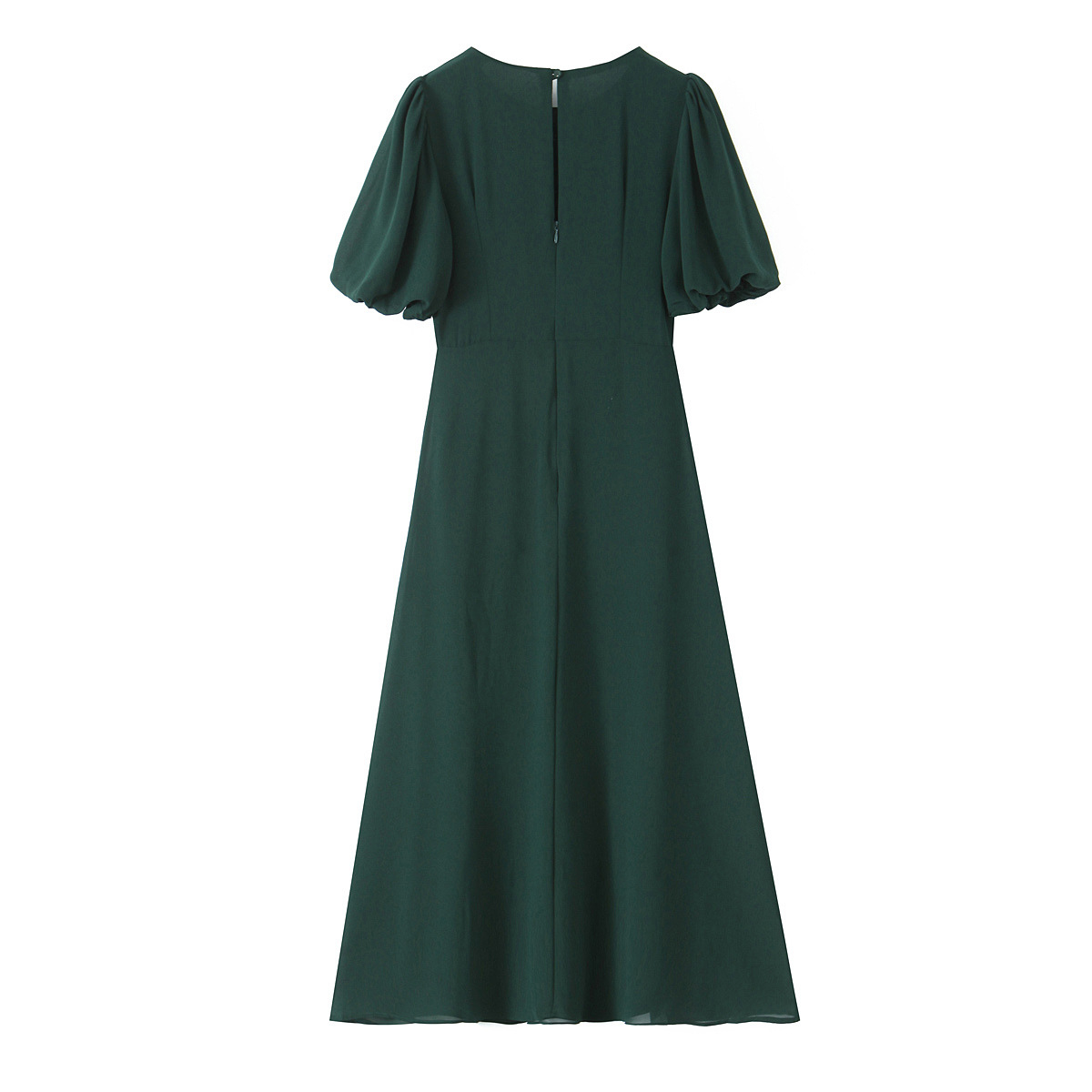Bubble Sleeve Slimming Round Neck Dress