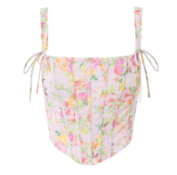 Women's Clothing Floral Fishbone Tie Strap Top + Tube Top Dress Set