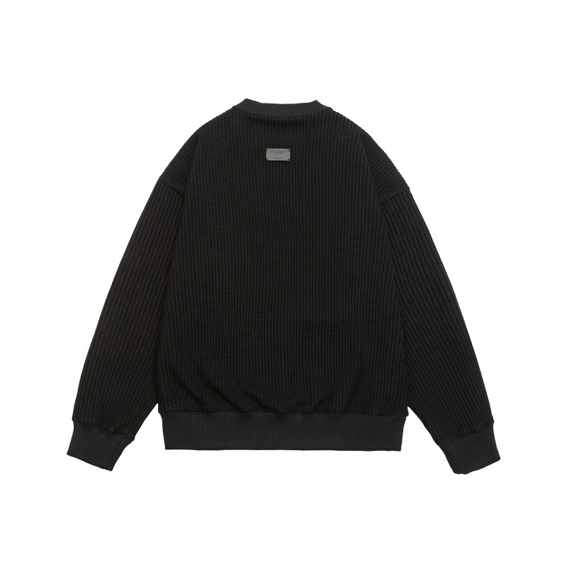 Solid color letter embossed round neck loose knit sweater