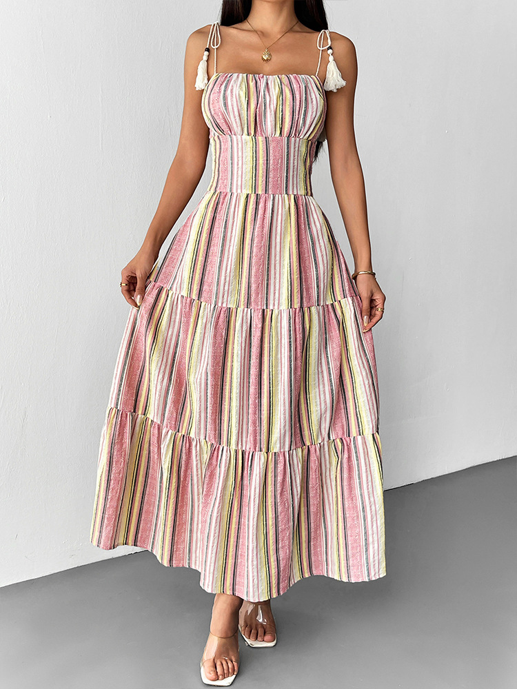 Bandeau Colorblock A-Line Maxi Dress