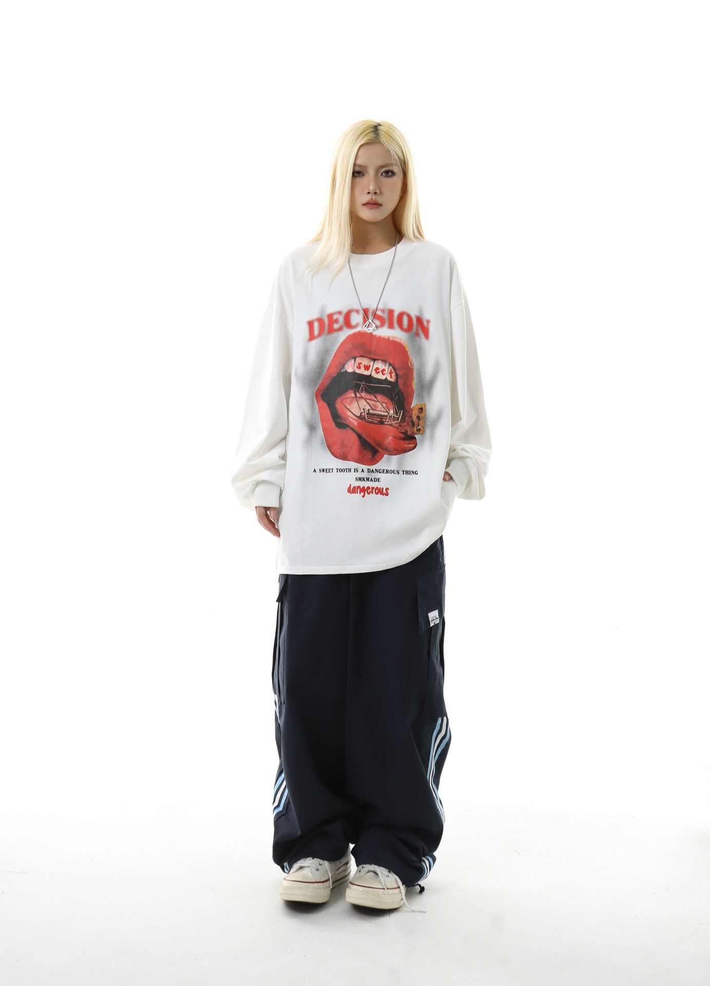 Cotton Long Sleeve Kiss Graphic Hoodie