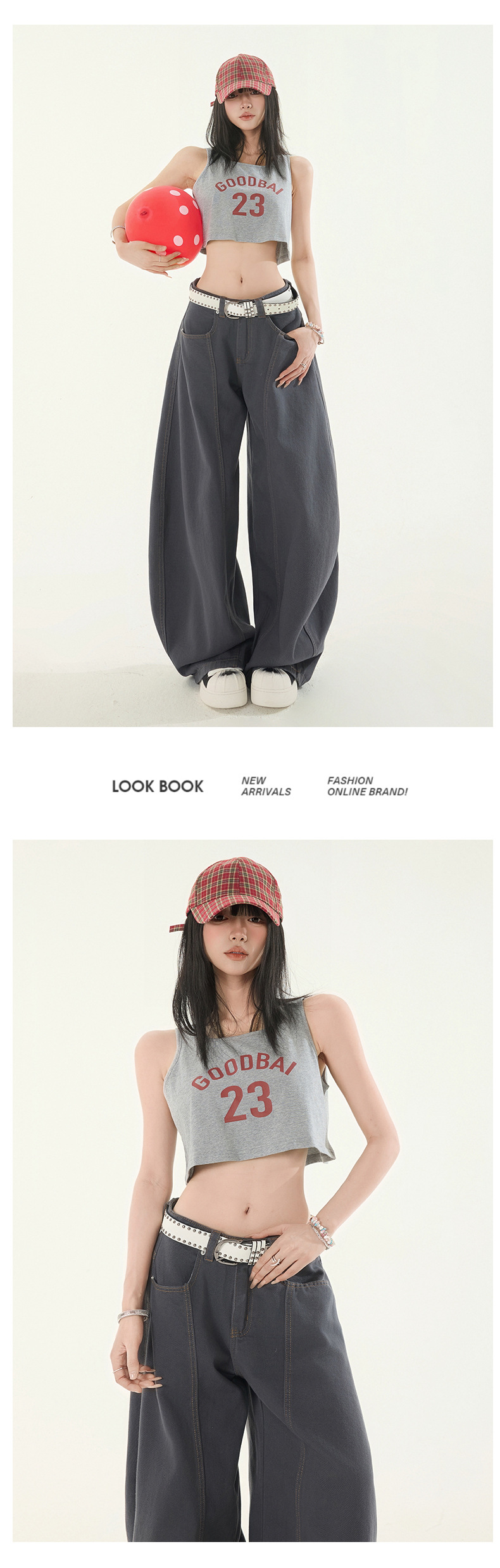 Wide-Leg Flared Denim Pants for Women Deep Gray Retro Pleated Loose Wide-Leg Casual Long Pants Summer