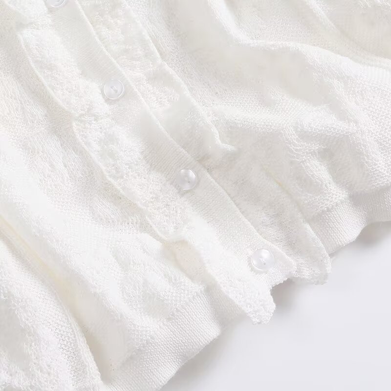 Ladies Ivory Scoop Three-Quarter Sleeve Button Front Cardigan