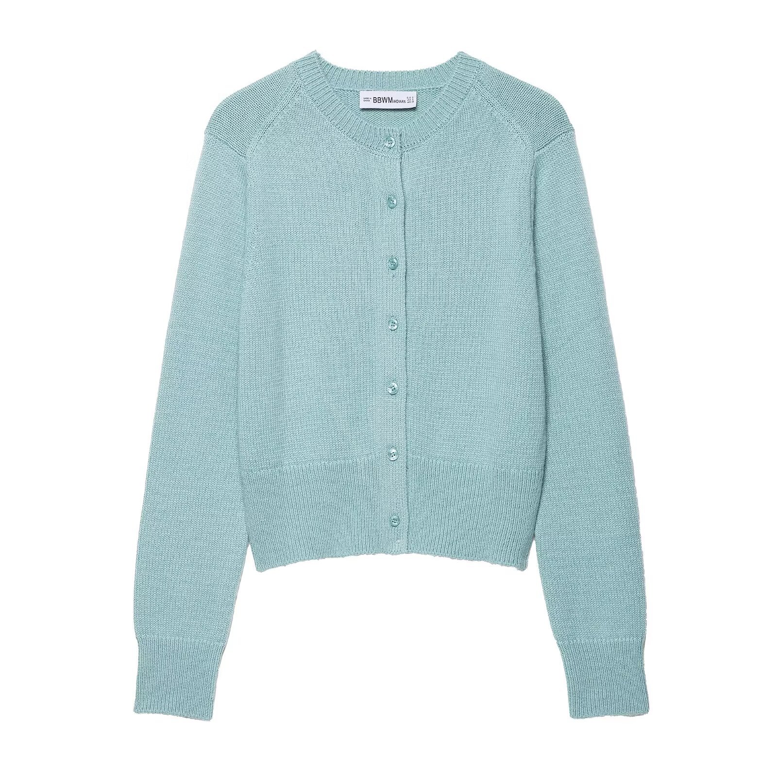 Plain Button-Front Long Sleeve Polyester Sweater