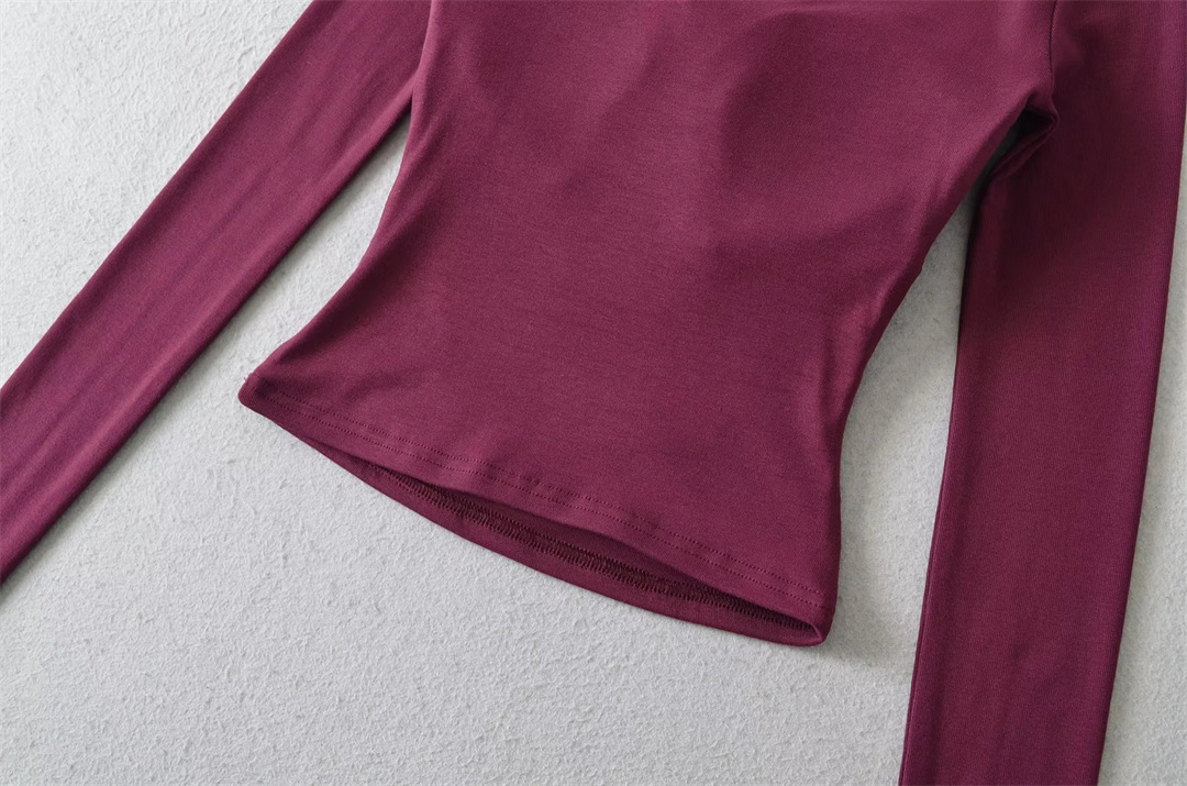 Spicy Wrist-Length Collarbone Cutout Structured Frill Fitted Tee