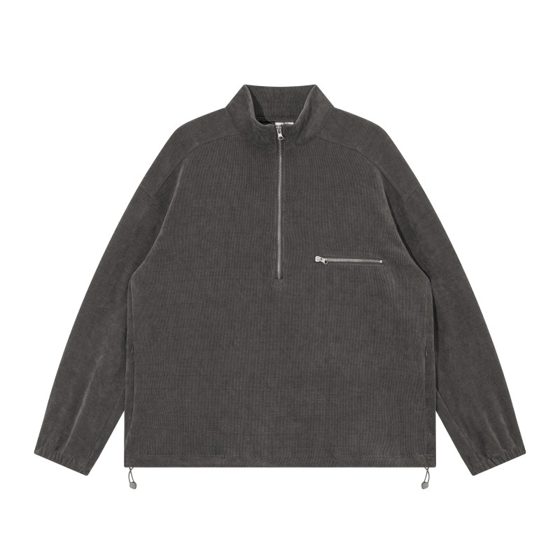 Cotton Letter Print Oversized Mock Neck Zipper Hoodie