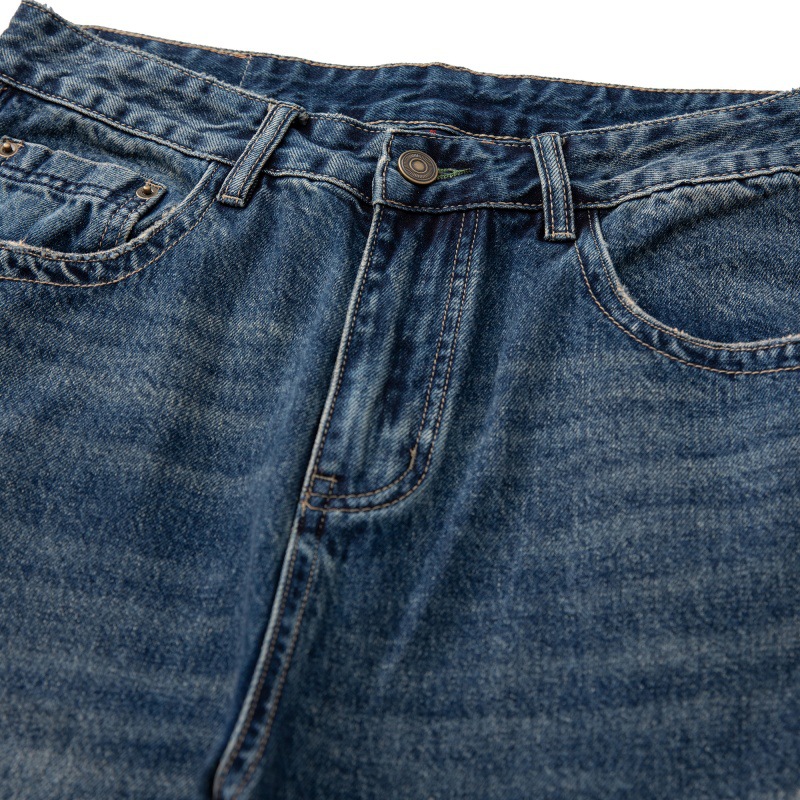 Cat-Scratch Structured Cut Casual Versatile Washed Denim Pants Men