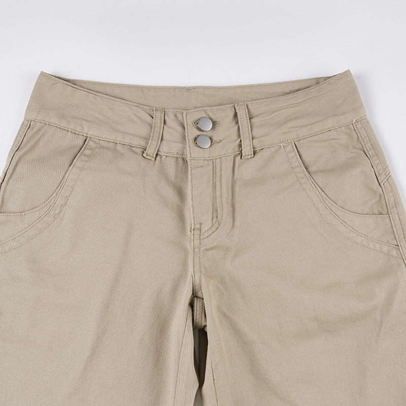 Retro khaki high waisted straight leg jeans for women