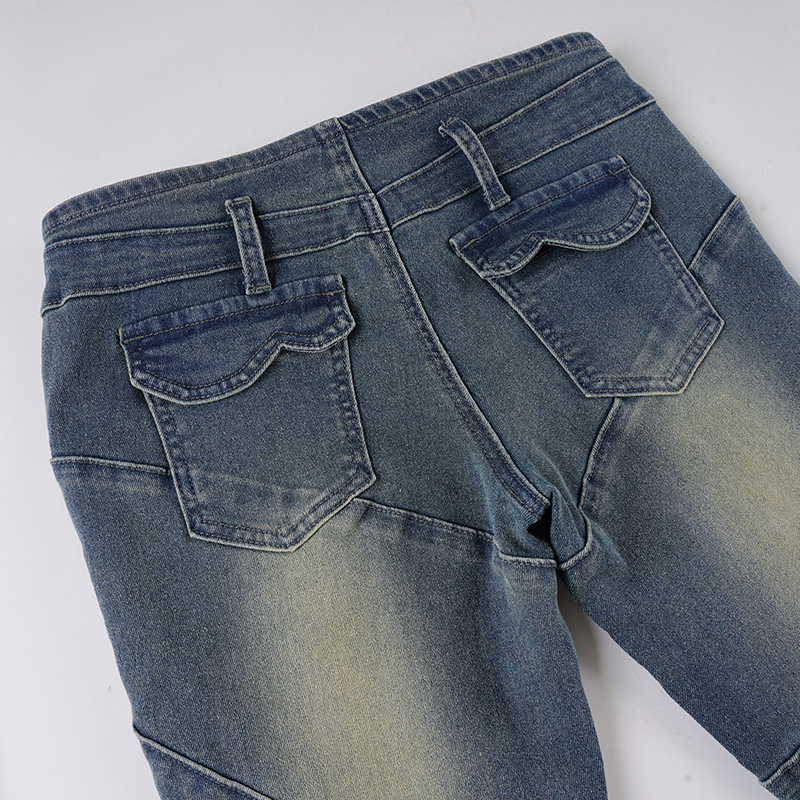 Split low waist straight leg small leg jeans