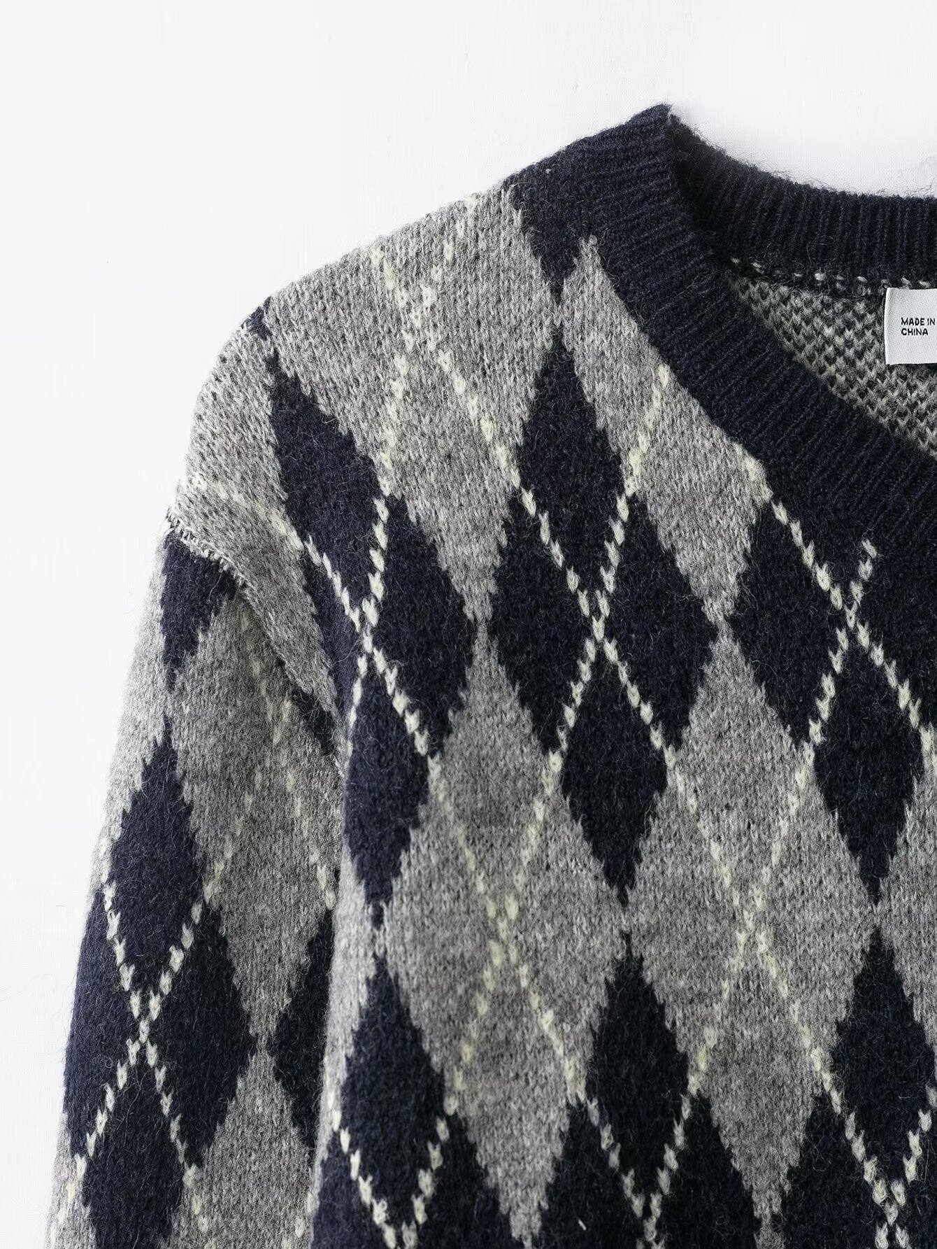 Oversized Argyle Knit Sweater