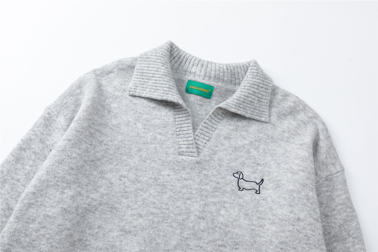 Embroidered Polo Neck Sweater Couple Versatile Loose Casual Knit
