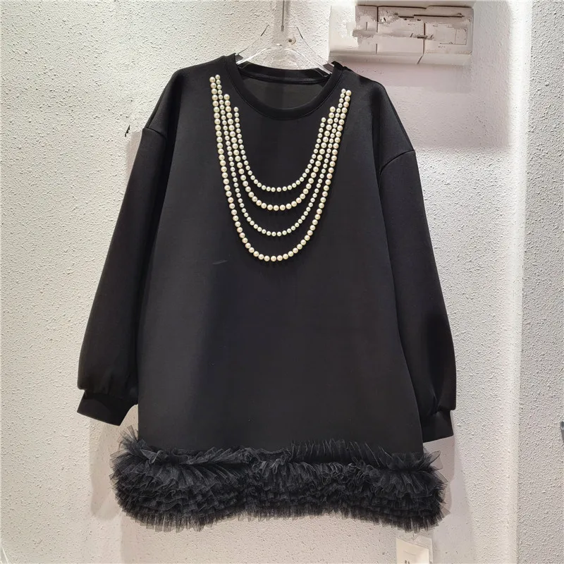 Ladies Rainbow Beaded Hem Crew Sweater