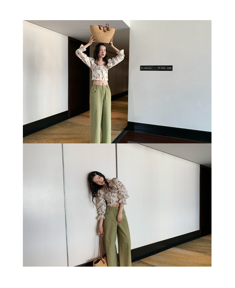 U-Neck Breezy Fragmented Blossom Body-Hugging Cropped Top