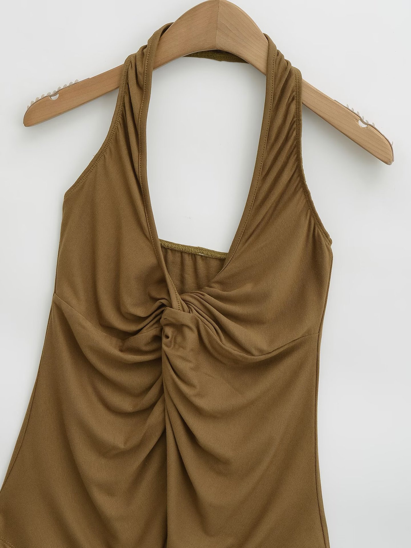 Slim Fit V-Neck Front Knot Strapless Tank Top for Women Sleeveless Top