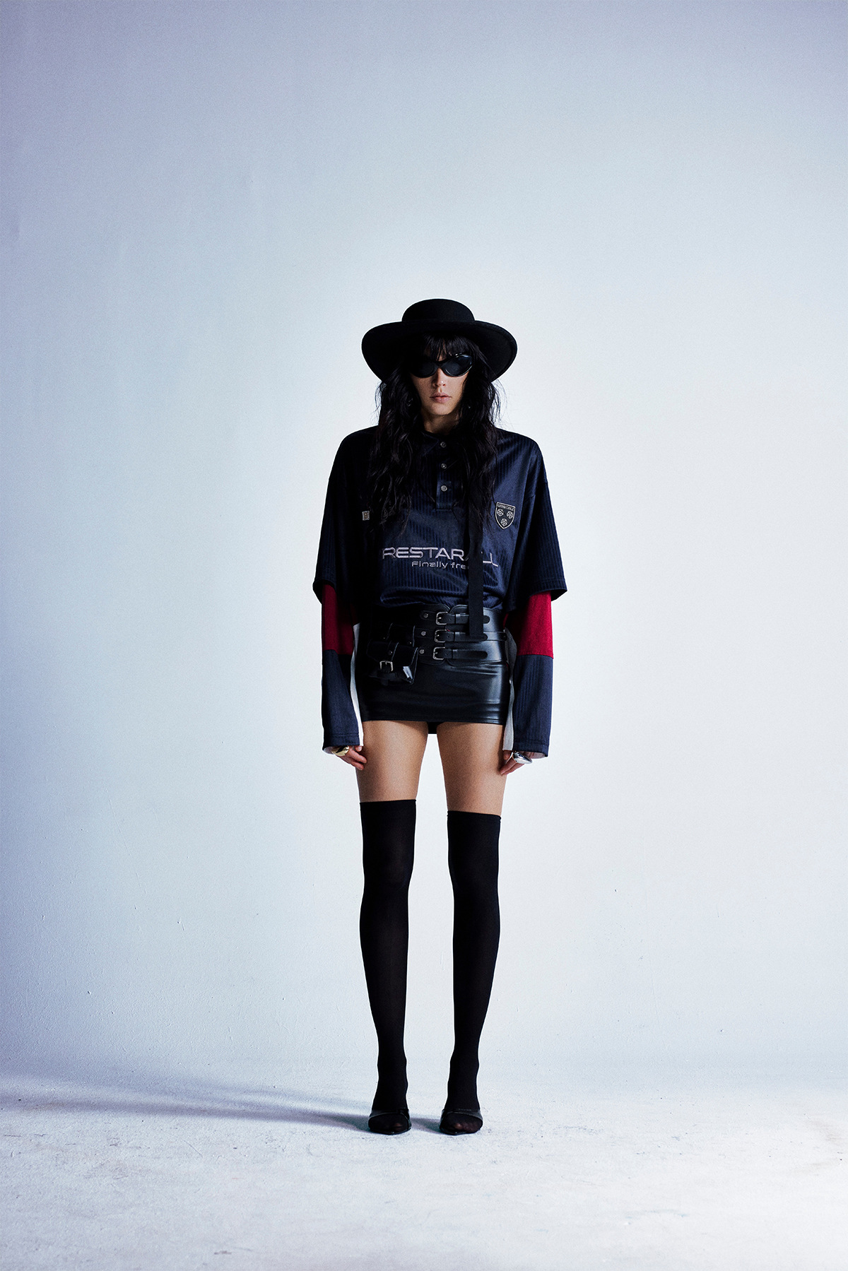 Color Block Full Arm Faux Layered Collared Shirt