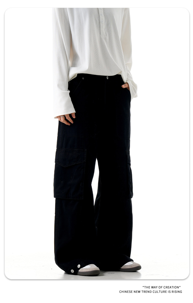 Straight Leg Work Pants for Men and Women Street Loose Wide-Leg Aged Casual Long Trousers