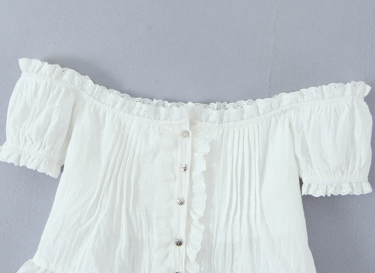 Ivory Cotton Mushroom Eyelet Gathered Top