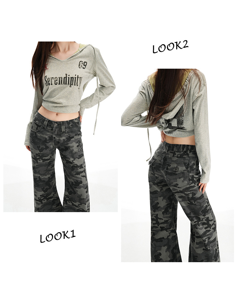 Women's Camouflage Flared Jeans Low Waist Pants