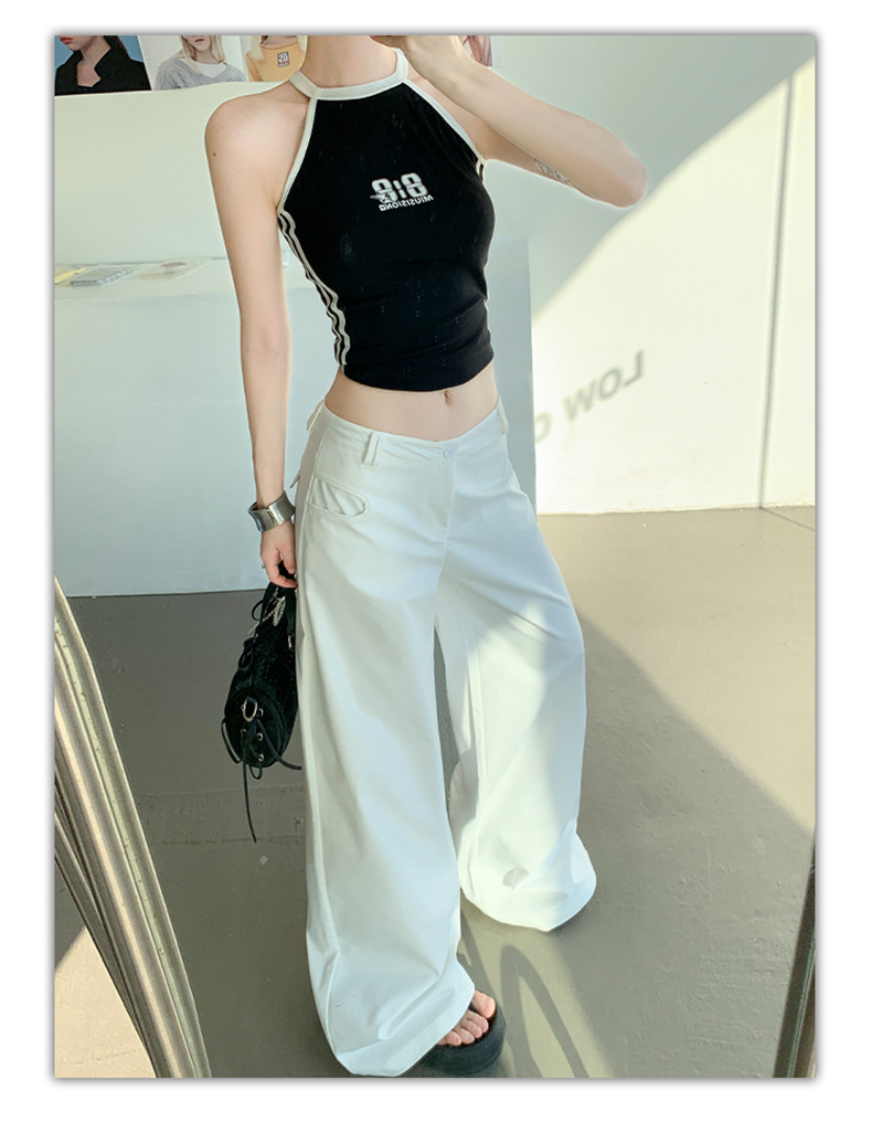 White Wide-Leg Casual Pants Light Weight High Waist Long Length Trousers for Tall Women