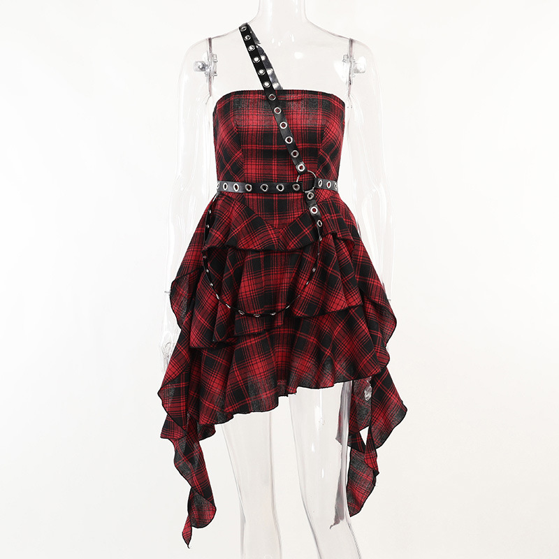 Urban Asymmetric Checkered Tube Dress