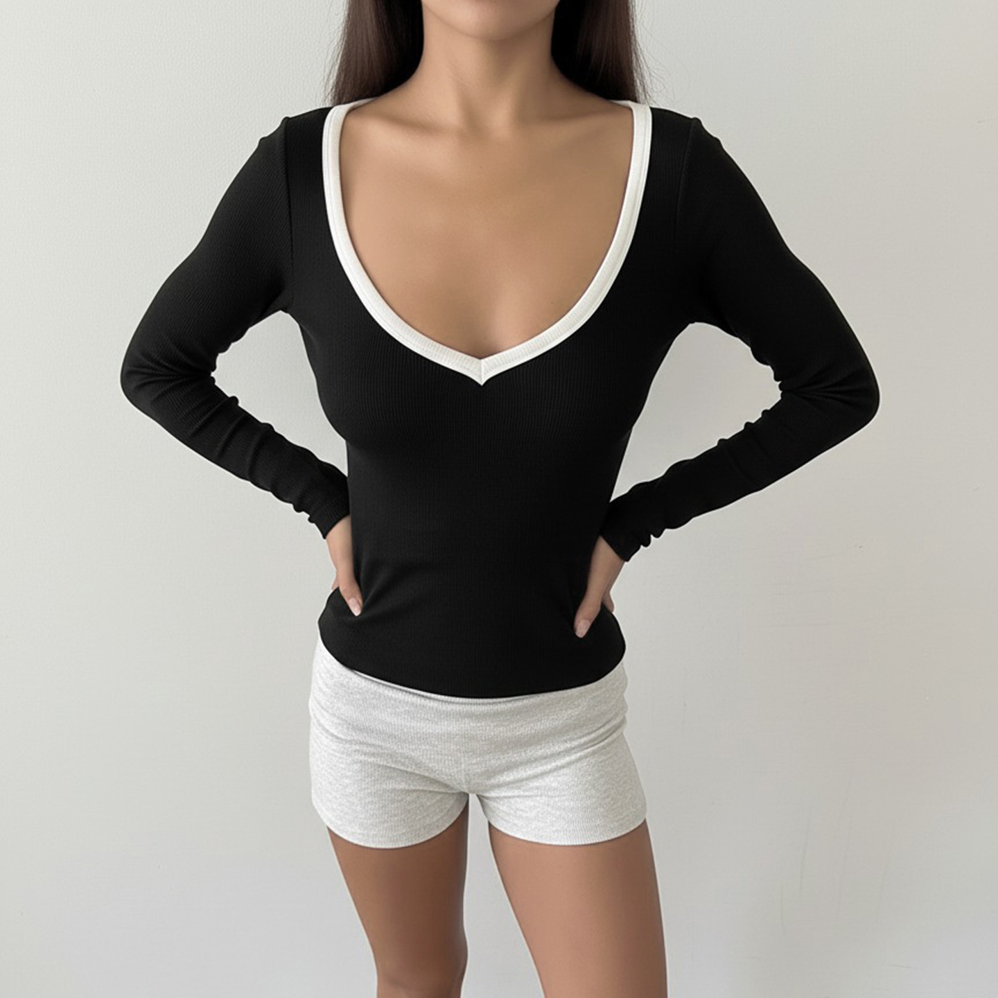 Ladies Two-Tone Long Sleeve Modal Bodysuit