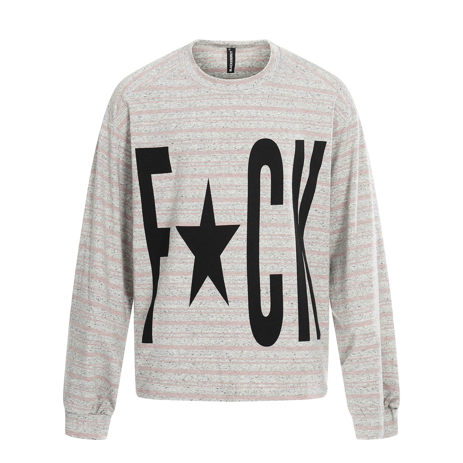 Letter Print Design Unisex Loose Stripe Long Sleeve T-Shirt