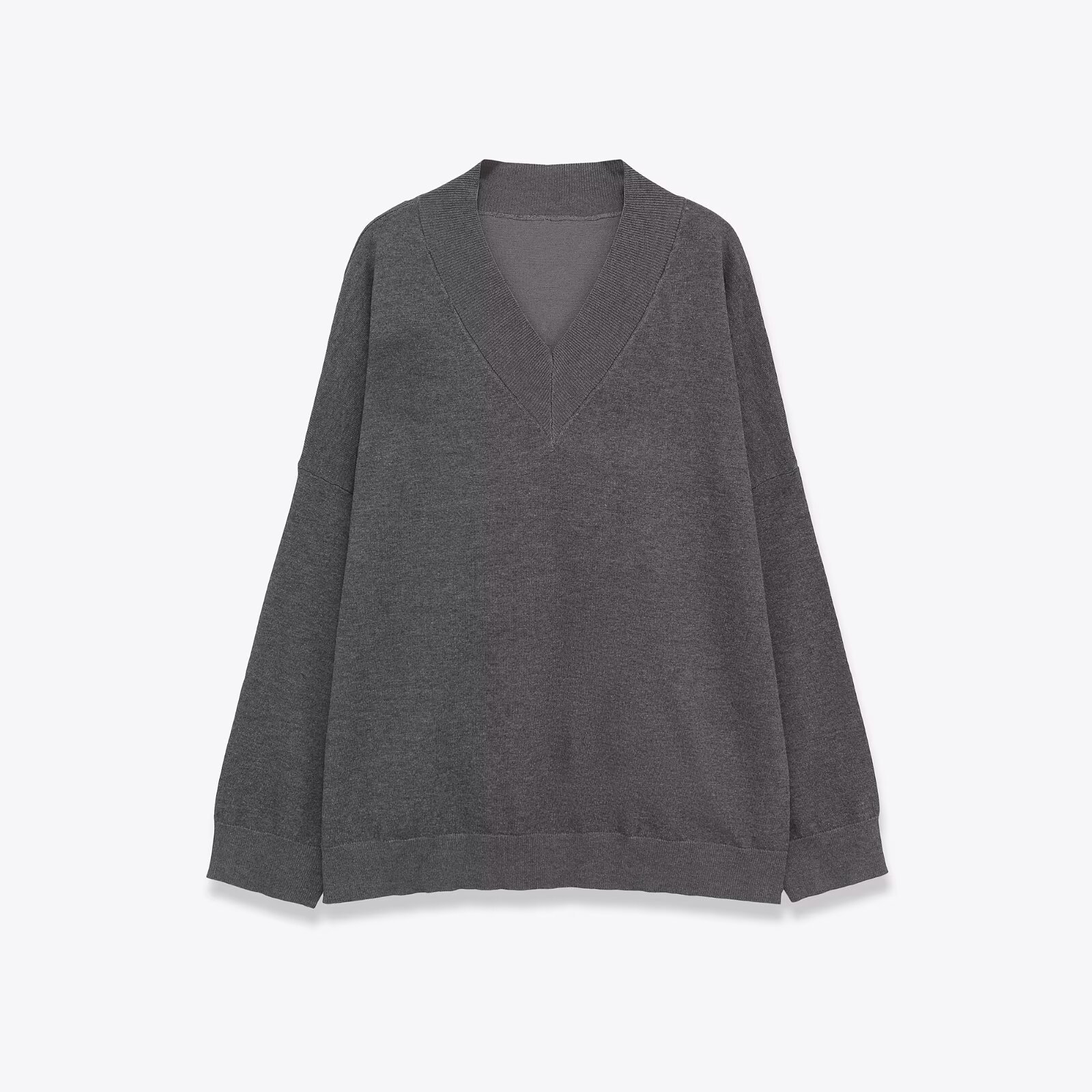 Plain Oversized Vee Neck Knitted Sweater