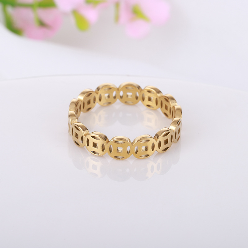 Vintage Titanium Steel Copper Coin Ring Stainless Steel Money Making Ring 18k Gold Index Finger Male And Female Tail Ring