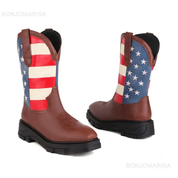 Cowboy Boots For Women Ankle Western Boots Cowgirls Rivet Star Design Fashion Block High Heeled Shoes Pointed Toe