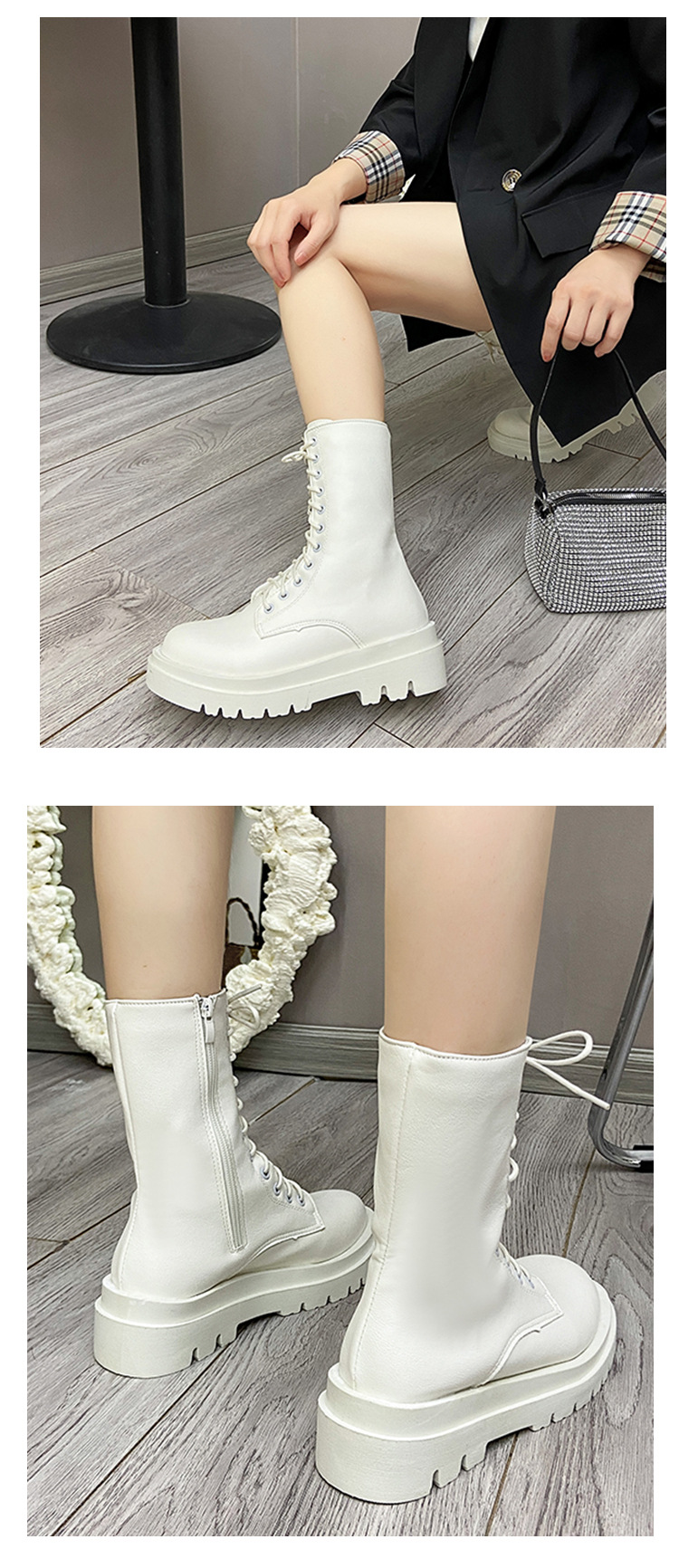 Autumn and Winter British Style New Knight Martin Boots Women's Over Knee Thick Bottom Zipper Mid length Boots Single Boots Women's