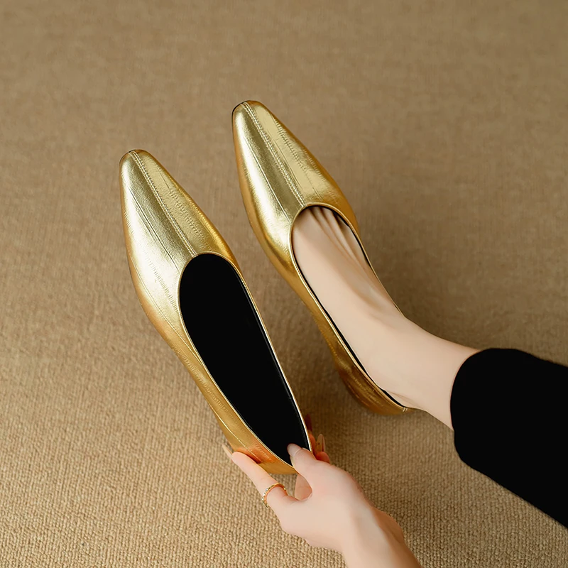Fashion Genuine Leather mid heels woman elegant Loafer office lady square toe party pumps