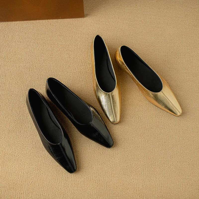 Fashion Genuine Leather mid heels woman elegant Loafer office lady square toe party pumps
